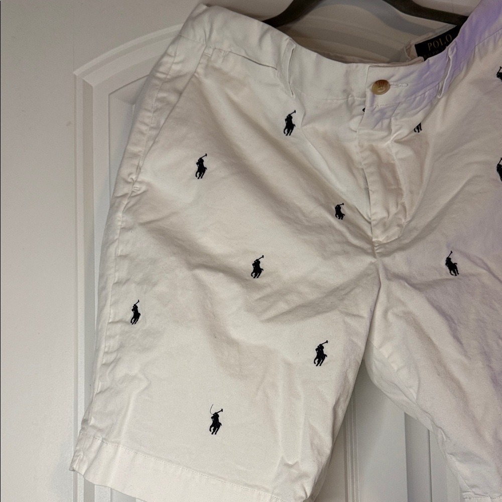 Polo by Ralph Lauren White Embroidered Polo Player Flat Front Shorts - Picture 3 of 14